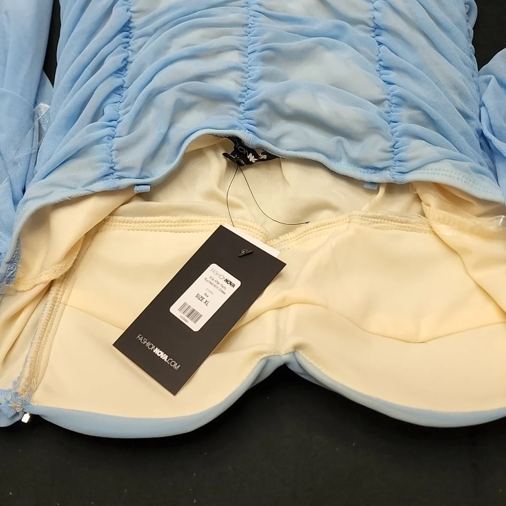 Baby Blue Ruched Mini Dress - Picture 2 of 4